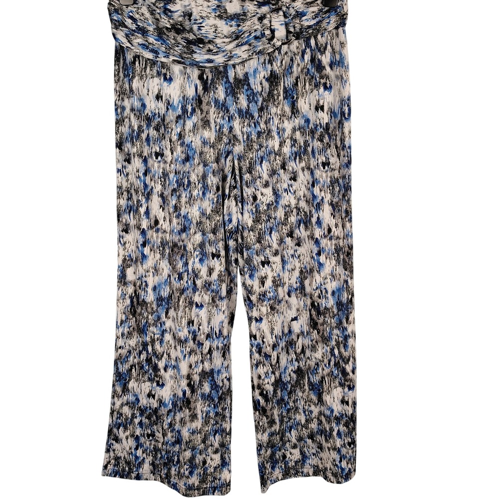 Robert Louis Womens XL Wide Leg Pants Blue Abstract O-Ring Waist Artistic Boho